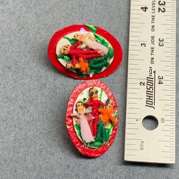 Handmade Worry Doll Earrings Pierced Red Oval Thread Paper Fabric Retro Vintage - Picture 7 of 7